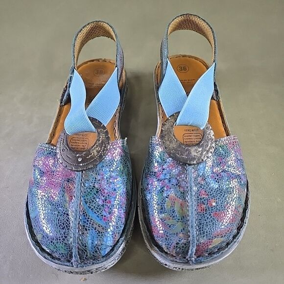 Spring Step Womens Swirlet Blum Sandal Size 36 5.5 Blue Red Leather Slip On Flat - Picture 3 of 10